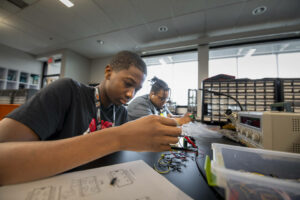 Students working on electronics