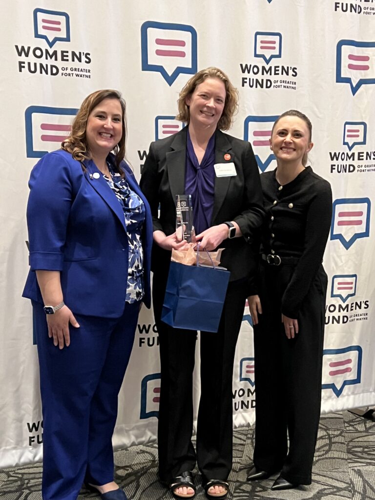 IMG_7272 Indiana Tech director of HR Julie Hendryx, center, with representatives from Women's Fund of Greater Fort Wayne