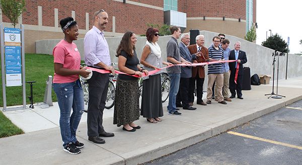 this is a photo of the ribbon cutting for the indiana tech bike share station this is a photo of the ribbon cutting for the indiana tech bike share station
