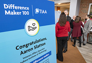 TIAA photo of poster recognizing Aaron Slatton's Difference Maker award from TIAA
