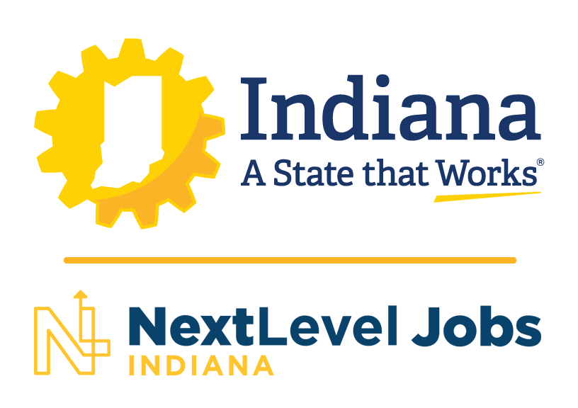 workforce grant art indiana: a state that works logo combined with nextlevel jobs indiana logo